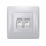 Розетка CAT6+CAT6 комп'ютерна подвійна срібний шовк VIDEX BINERA, фото 2