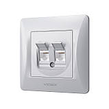 Розетка CAT6+CAT6 комп'ютерна подвійна срібний шовк VIDEX BINERA, фото 3