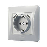 Розетка одинарна із заземленням з USB+USB-C срібний шовк VIDEX BINERA, фото 3