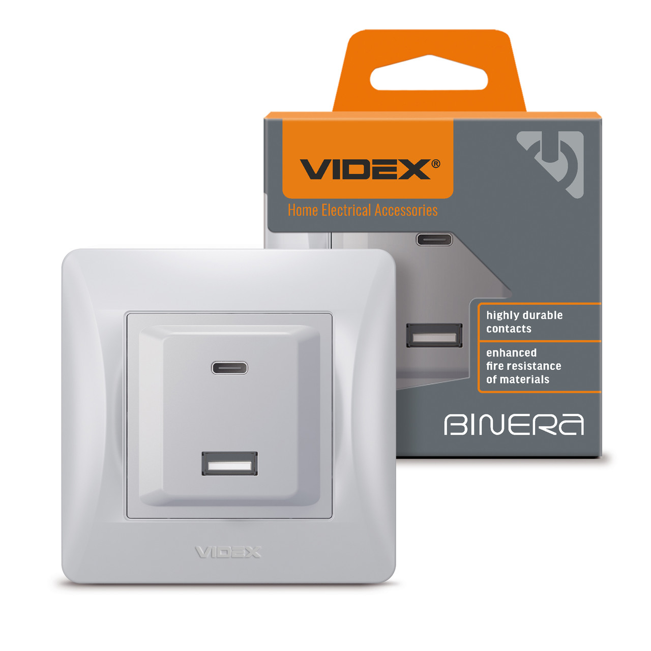 Розетка USB-A + USB-C PD20W срібний шовк VIDEX BINERA, фото 1