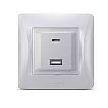 Розетка USB-A + USB-C PD20W срібний шовк VIDEX BINERA, фото 2