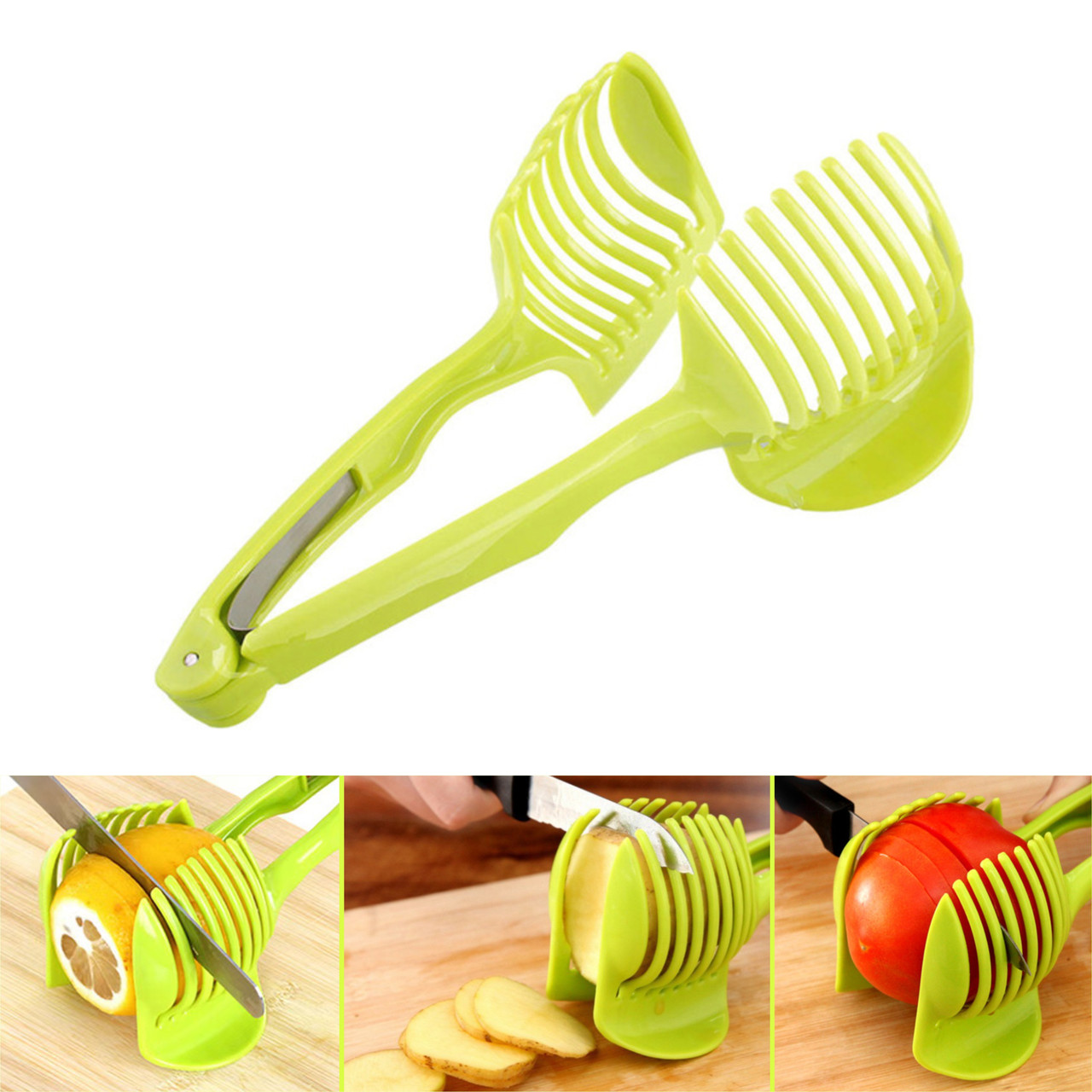Слайсер 2 в 1: Тримач для нарізання фруктів і овочів - Щипці для гарячих продуктів і випічки, фото 1