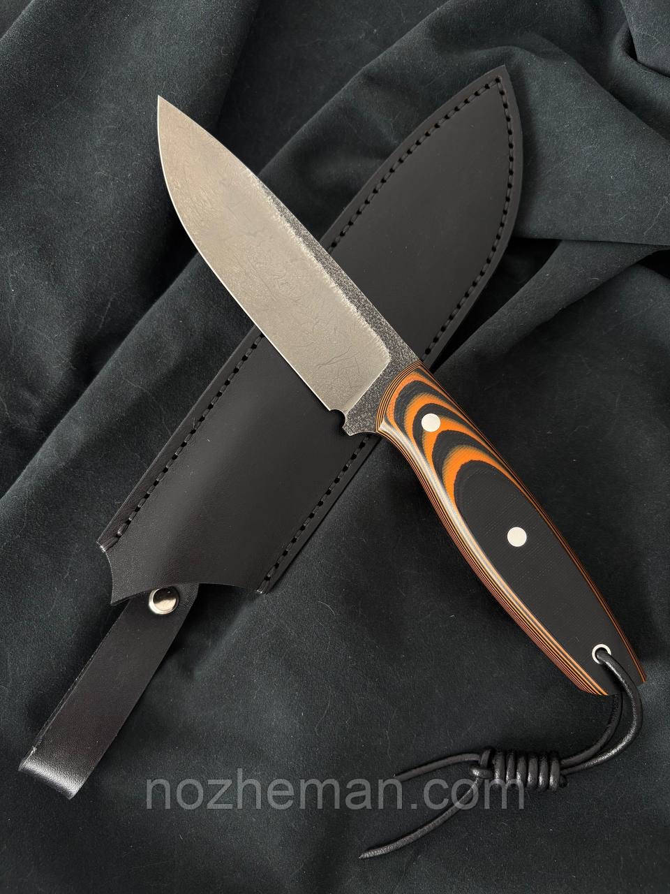 Ніж ручної роботи для полювання та риболовлі Кратос 2 зі сталі Х12МФ/62 HRC, з шкіряним чохлом у комплекті, фото 1