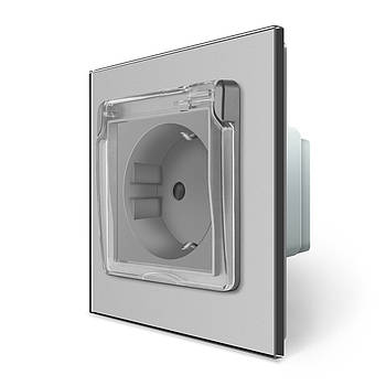 Розетка вологозахищена з кришкою Livolo для вулиці та будинку сірий колір із захисними шторками та заземленням