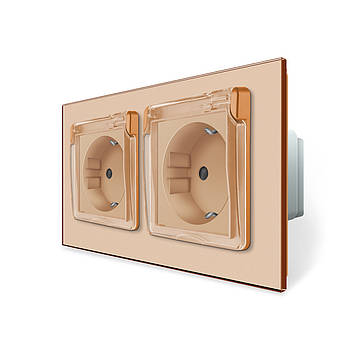 Розетка подвійна вологозахищена з кришкою Livolo для дому та вулиці із загартованого скла із заземленням IP44