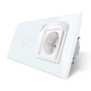 Сенсорний вимикач вологозахищена розетка з кришкою Livolo білий скло для ванної кімнати і безпечного управління освітленням.