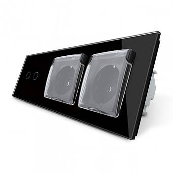 Сенсорний вимикач Livolo чорний скляний для керування освітленням вологозахищений з подвійною розеткою