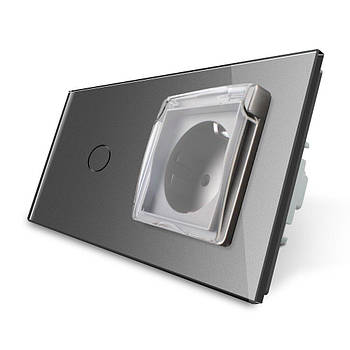 Сенсорний вимикач вологозахищена розетка з кришкою Livolo для дому та вулиці сірий скло IP44 16 А