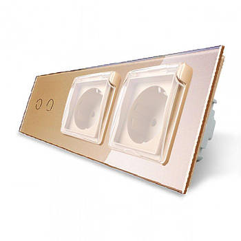 Сенсорний вимикач Livolo подвійний вологозахищений з кришкою для керування освітленням у будинку золото скло