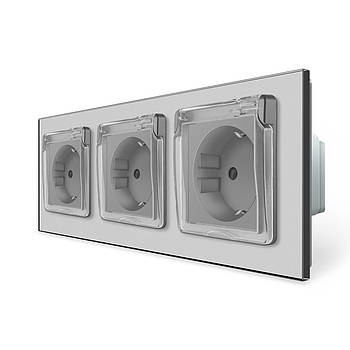 Розетка потрійна вологозахищена з кришкою Livolo для дому та вулиці сірий колір із захисними шторками 16 А