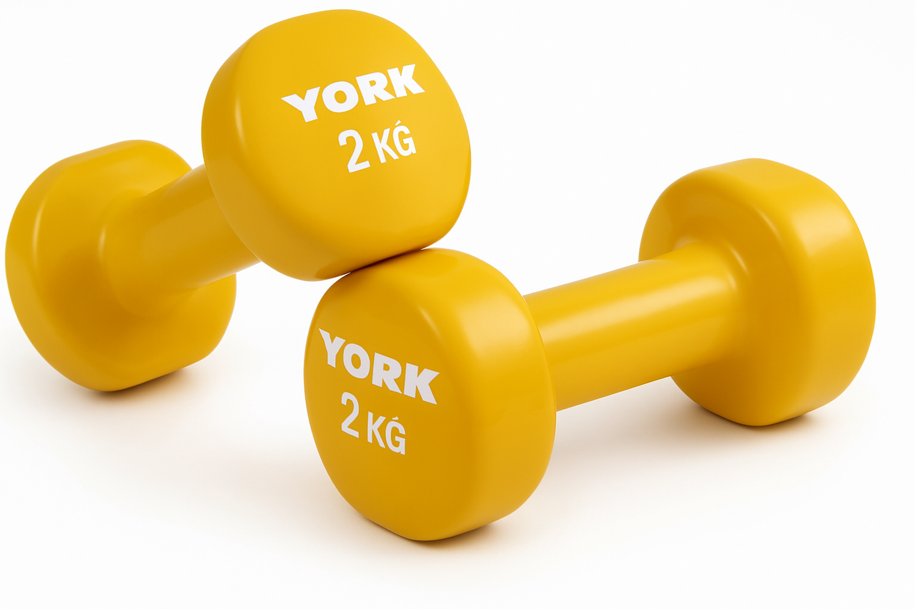 Гантелі для фітнесу вінілові круглі York Fitness 2х2кг жовтий, фото 1