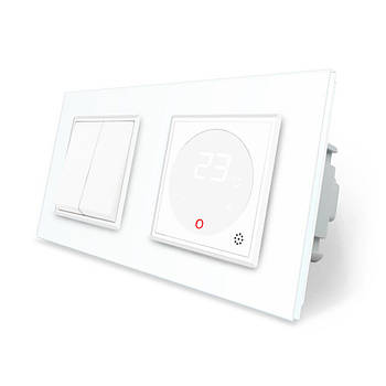 Двоклавішний терморегулятор із датчиком для теплої підлоги Livolo біле скло сенсорний для контролю температури