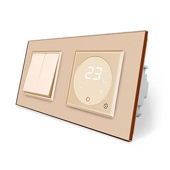 Двоклавішний терморегулятор для теплої підлоги із зовнішнім датчиком температури сенсорний золоте скло