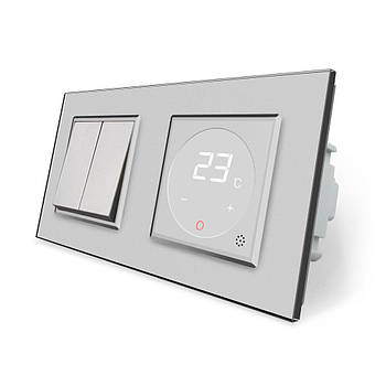 Двоклавішний терморегулятор із зовнішнім датчиком для теплої підлоги сенсорний сірий скляний 3500 Вт 16 А