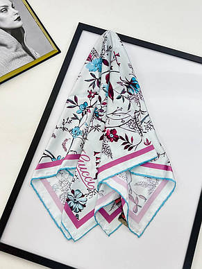 Шовкова брендова хустка Gucci 90*90 см ручна обробка краю, фото 2