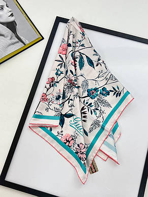 Шовкова брендова хустка Gucci 90*90 см ручна обробка краю, фото 2