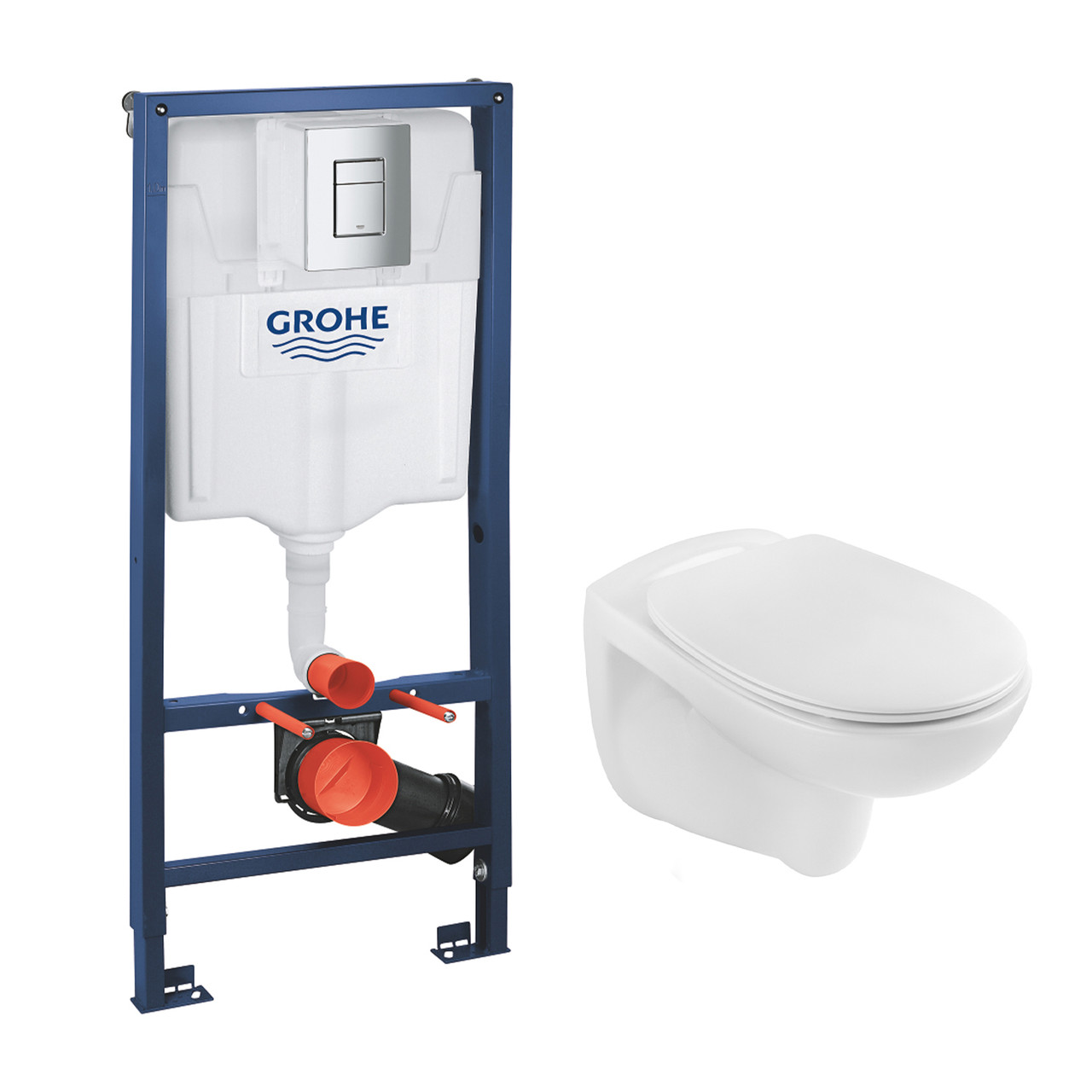 Комплект 4 в 1: Інсталяція Grohe Rapid SL 3 в 1 38772001 + Унітаз безободковий Kroner Oker WHI533536 RIMLESS з сидінням Slim, фото 1