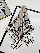 Шовкова хустка Береніс 90*90 см мокко ручна обробка краю