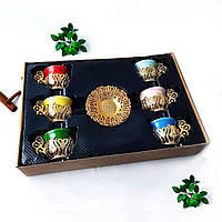 Набір чашок для кави 50 мл з блюдцями турецький сервіз кавовий з кераміки Золотистий глянець