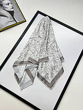 Шовкова хустка Береніс листя 90*90 см сірий ручна обробка краю