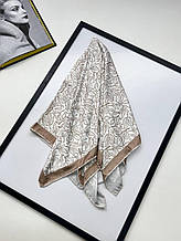 Шовкова хустка Береніс листя 90*90 см бежевий ручна обробка краю