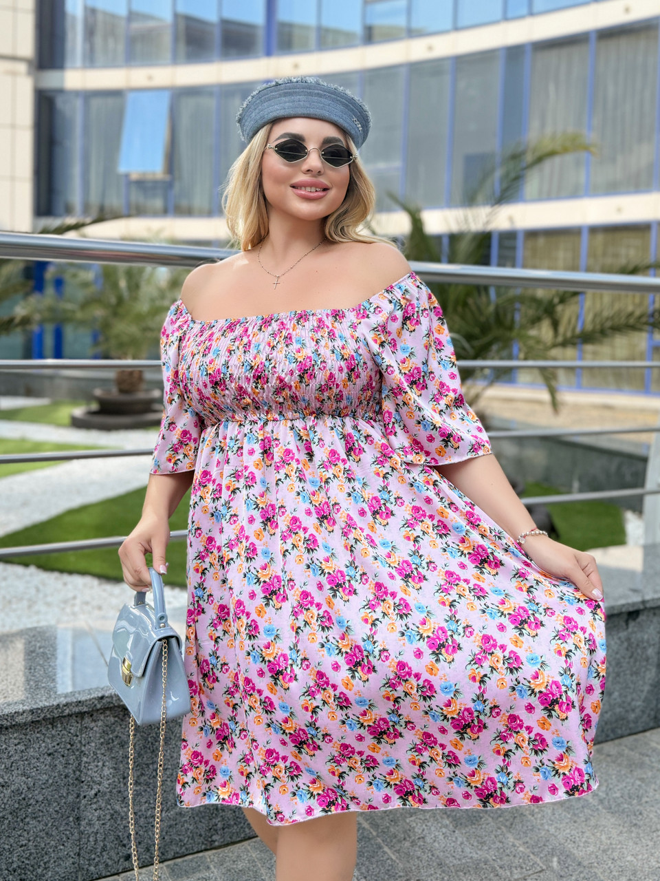 Легенька сукня розлітайка з завищеною талією, ліфом резинкою і привідкритими плечима, батал великі розміри, фото 1