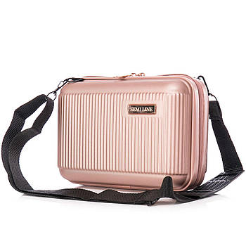 Бьюті-кейс Semi Line T5664-1 рожевий із міцного ABS-пластику з перегородкою на блискавці та кишенею