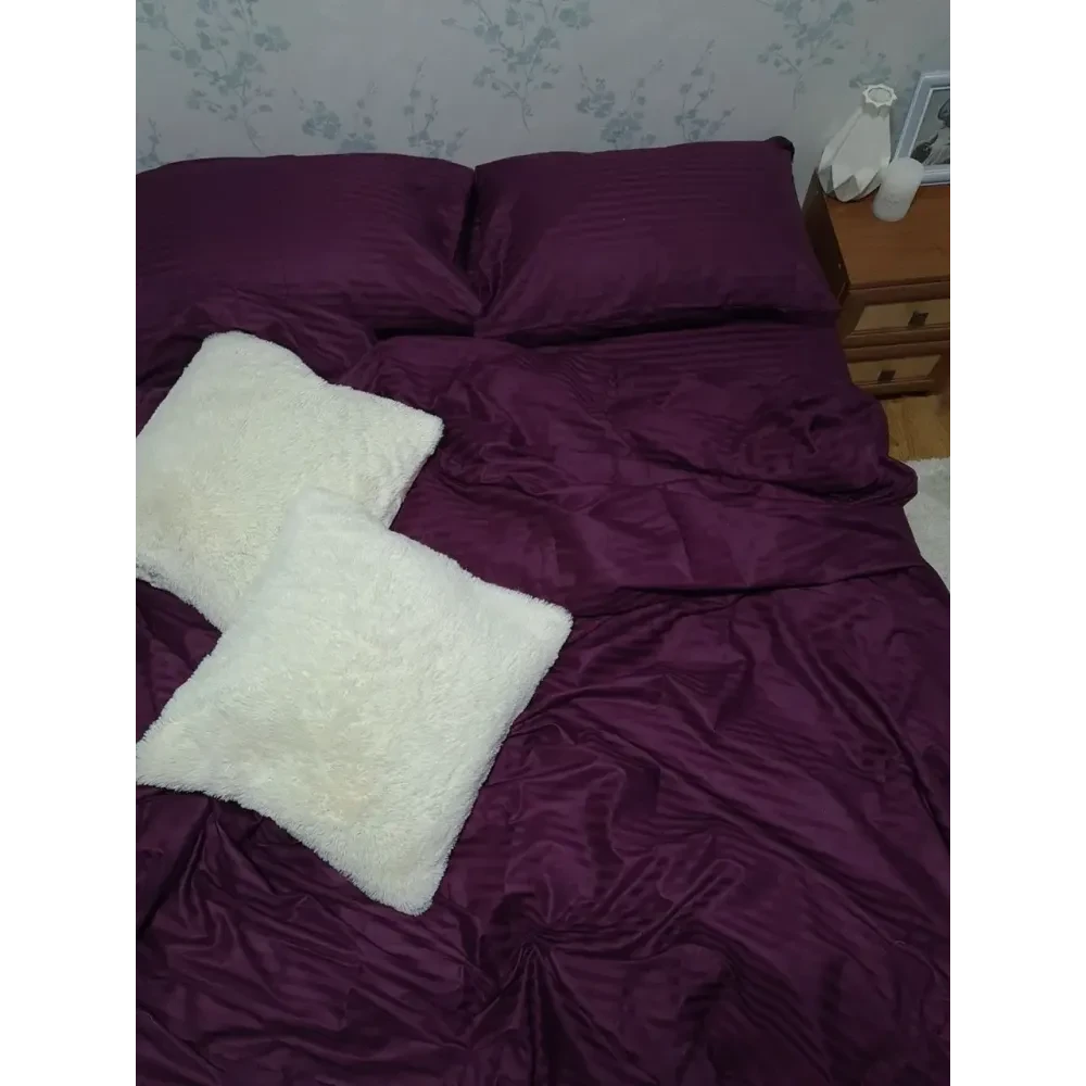 Баклажан Страйп - Сатин - Полуторний комплект постільної білизни, фото 1