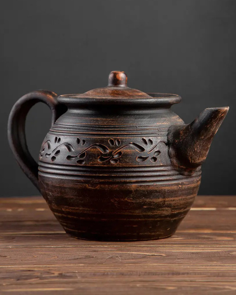 Чайник заварювальний Слав Керам Домашній 1 л із червоної глини з декором, фото 1