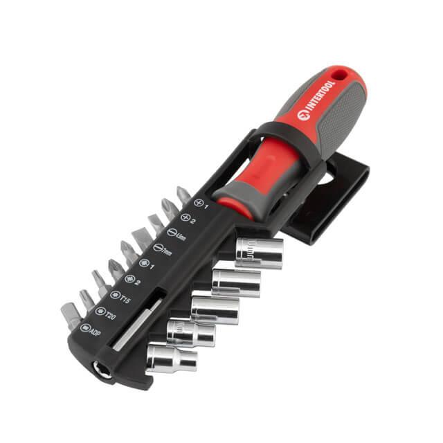 Викрутка з магнітним утримувачем для насадок, 1/4", 100 мм, з комплектом насадок, 15 од. INTERTOOL VT-3343, фото 1