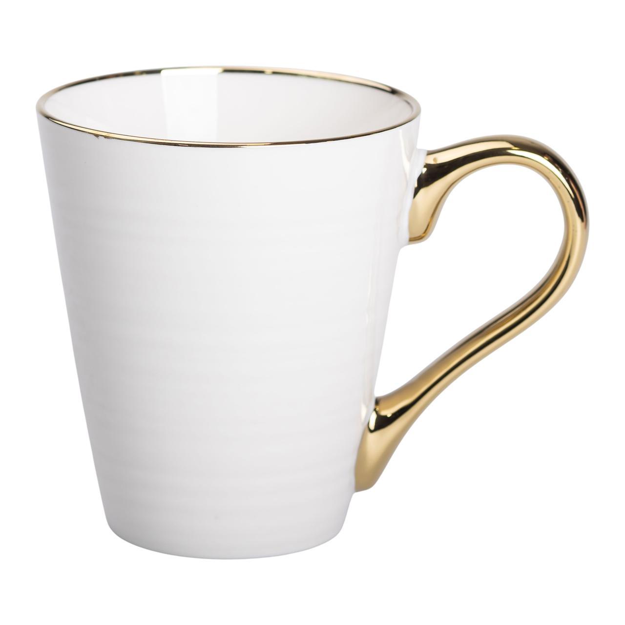 Чашка порцелянова із золотим обідком та позолоченою ручкою 320 (мл) Біла RX-N240624W, фото 1