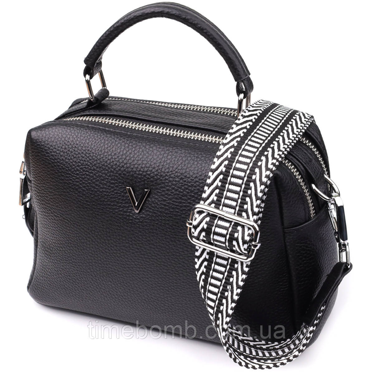 Жіноча сумка на два відділення з натуральної шкіри Vintage 22919 Чорний