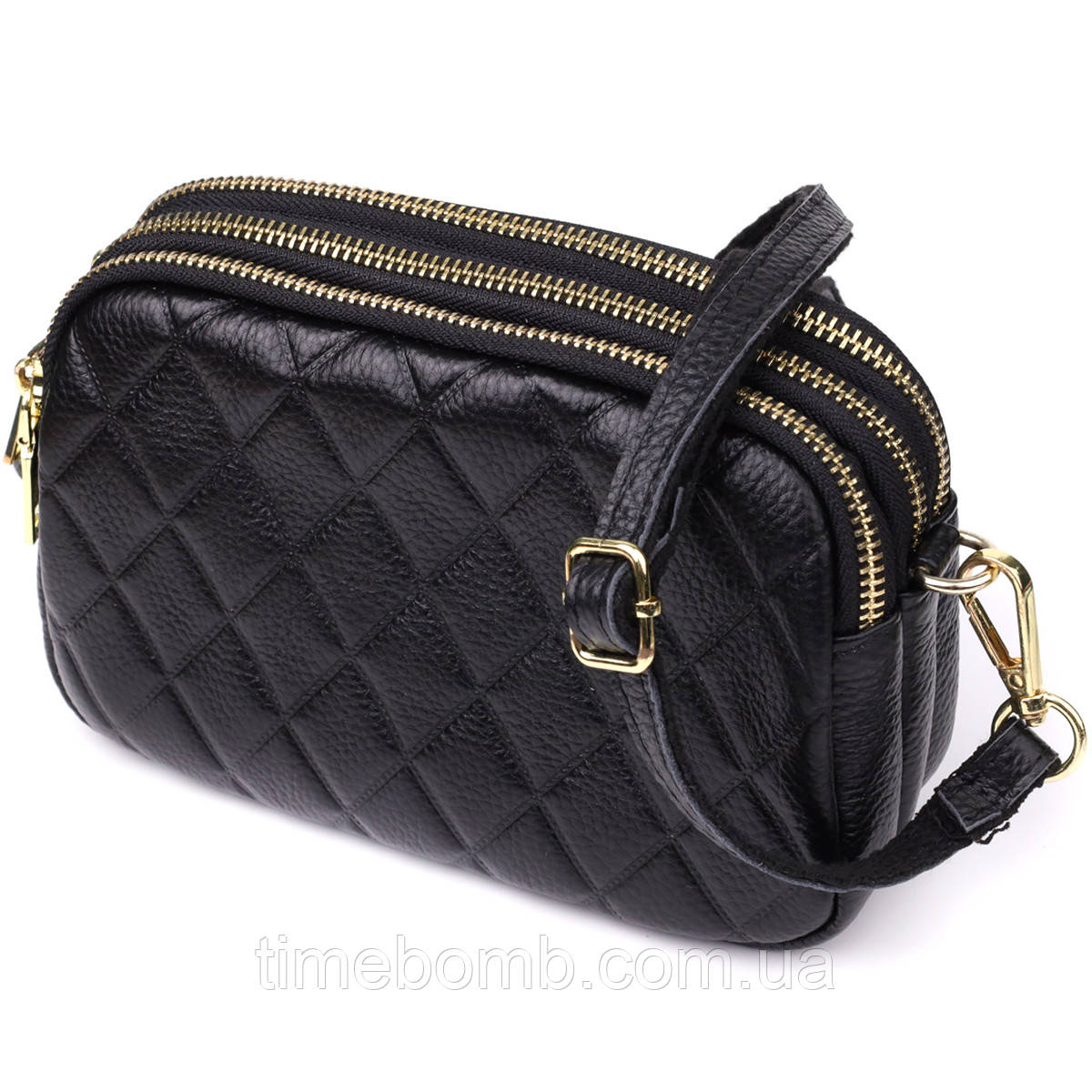 Сумка з натуральної шкіри з трьома відділеннями для жінок Vintage 22890 Чорний