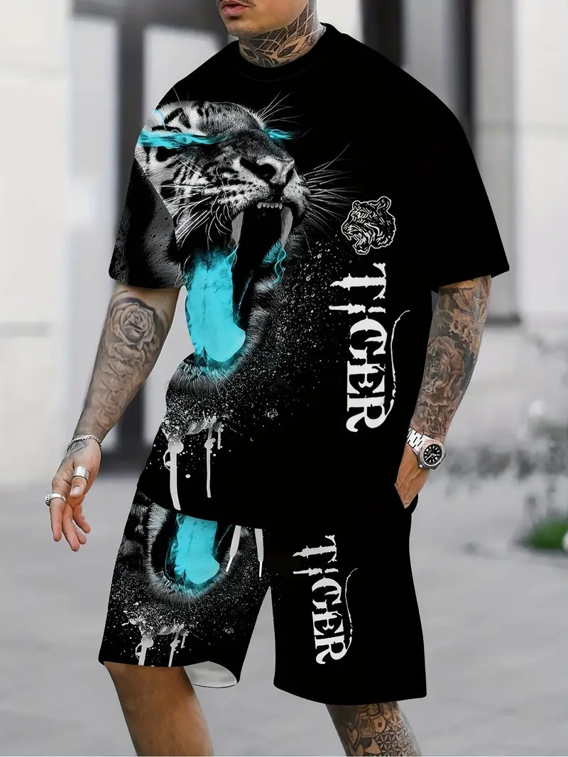 Комплект чоловічий літній Футболка і шорти Принт тигр і напис Тигр XL (54 UA) LuxAurum365, фото 1