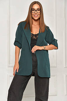 Піджак жіночий однотонний темно-зеленого кольору 208209M