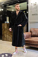 Мужской махровый халат с капюшоном длинный, теплый мужской халат с поясом, банный халат для мужчин