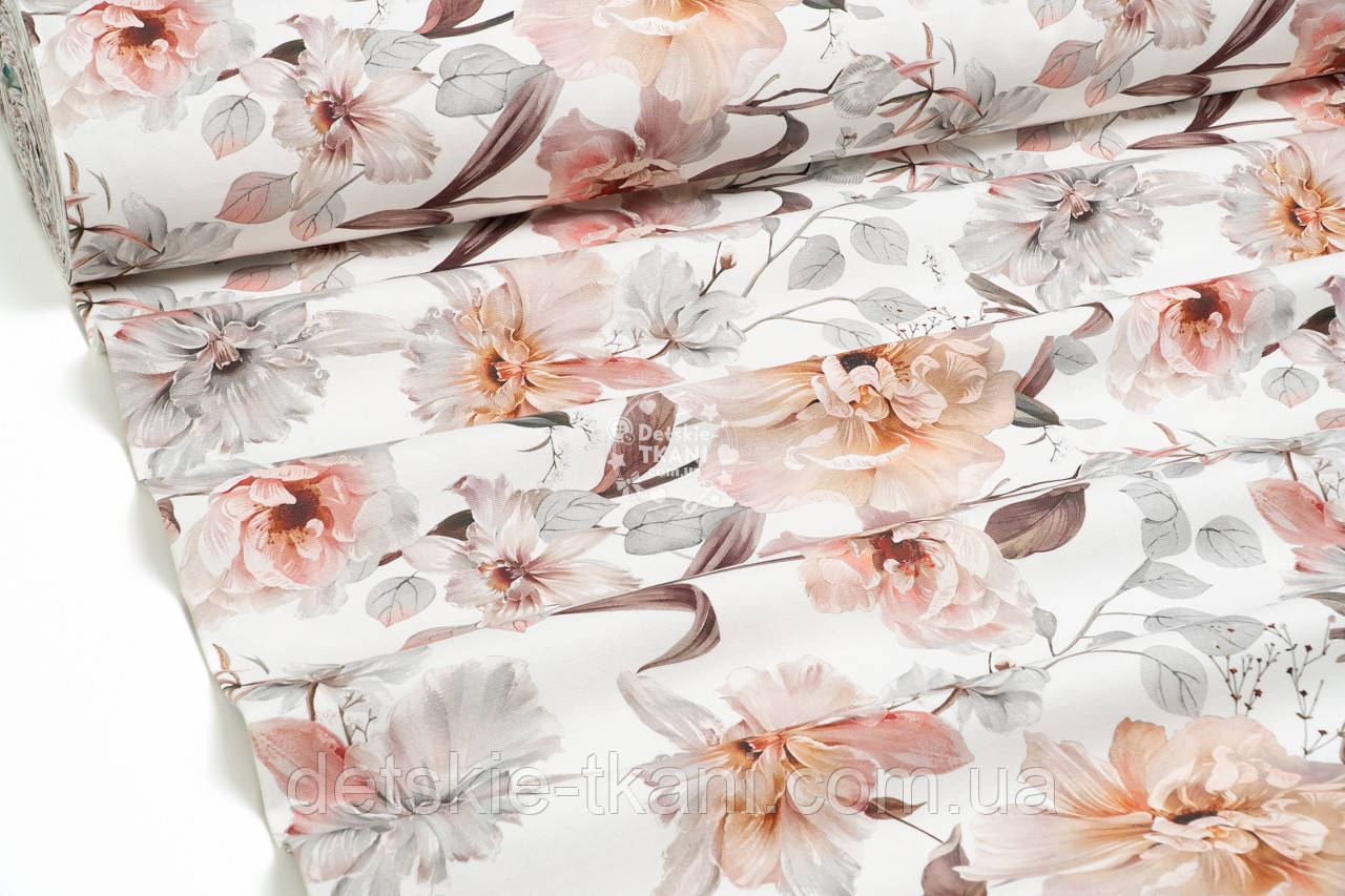 Тканина Duck digital "Орхідеї на білому тлі", фото 1