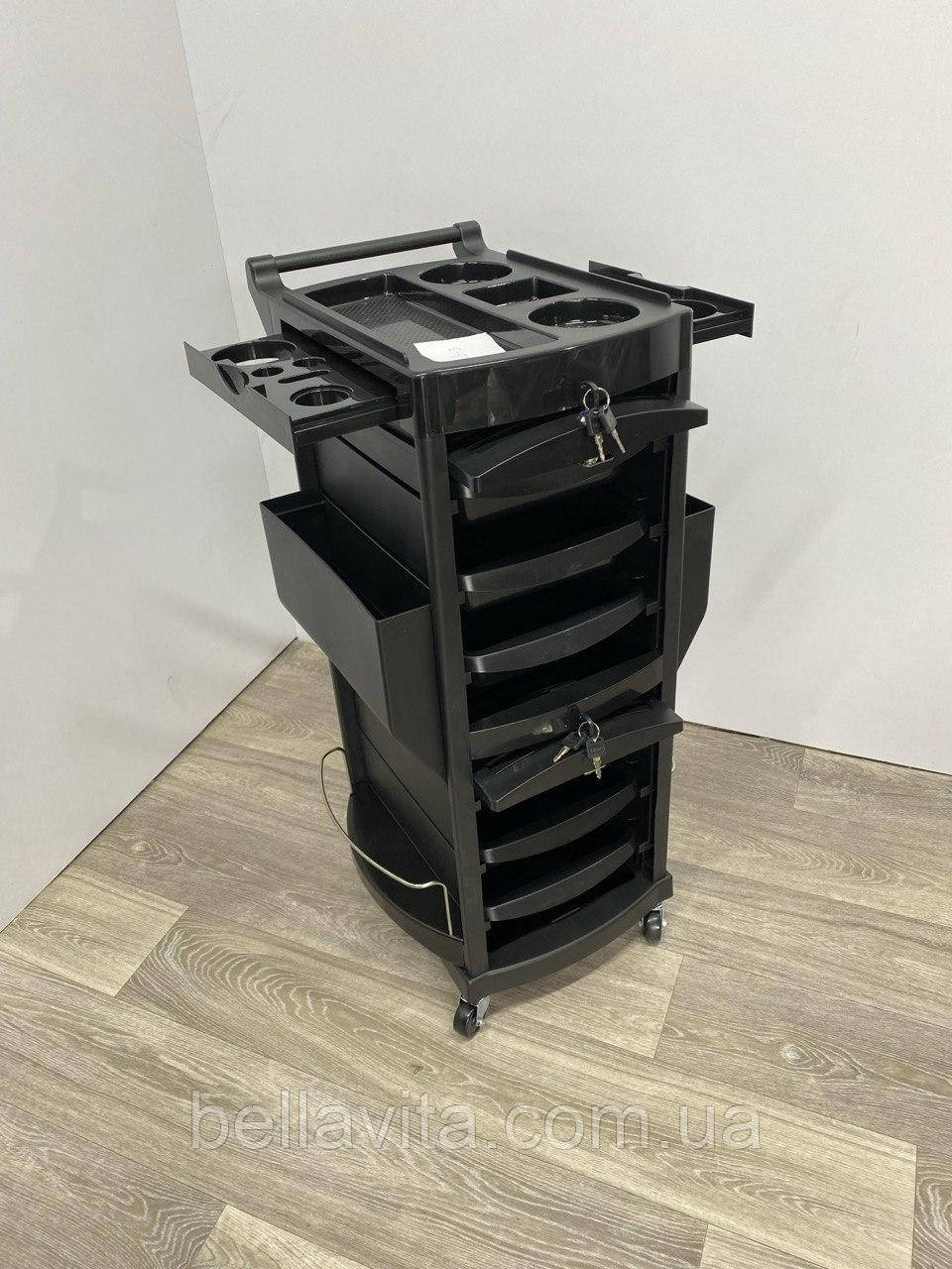 Перукарський візок з шторками на ключ, 6 ящиків, тримачі для інструментів