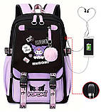 Великий шкільний портфель 45 см для дівчинки Аніме Куромі з USB / Водонепроникний рюкзак в школу на 5, 6, 7+ клас, фото 2