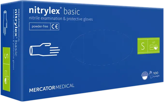 Рукавички нітрилові неопудрені NITRYLEX BASIC Mercator Medical (сині) розмір S