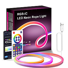 Гнучка світлодіодна смарт-стрічка RGB "SFK-11" LED Neon USB 10м RGB з керуванням через смартфон та пультом, фото 2