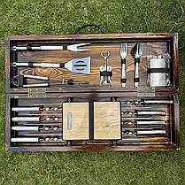 Набір шампурів BBQ Lux - 2 ручної роботи. Шашличний набір шампурів у дерев'яному кейсі., фото 4