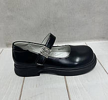 Шкільні шкіряні дитячі туфлі Apawwa для дівчинки 34-37 чорні