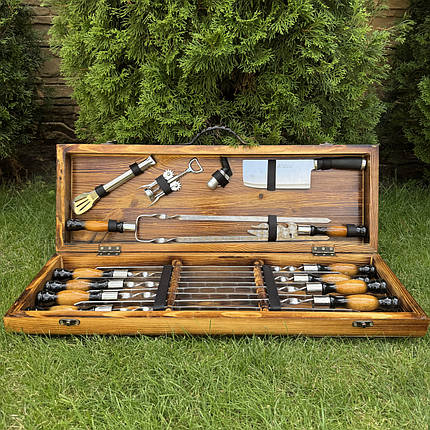 Набір шампурів Трофей LUX ручної роботи. Шашличний набір шампурів у дерев'яному кейсі., фото 1