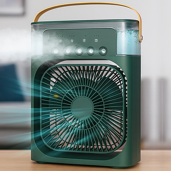 Вентилятор 4в1 зі зволожувачем та підсвіткою, USB, Зелений / Настільний міні кондиціонер / Зволожувач повітря
