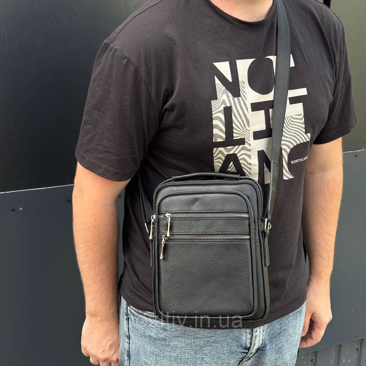Чоловіча сумка з натуральної шкіри через плече 20×25×8 см, фото 1