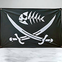 Піратський прапор «Риб'яча кістка» 100×70 см на люверсах — флажна сітка
