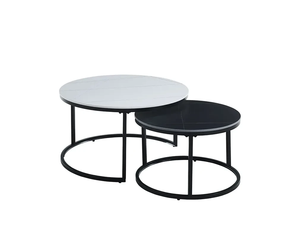 Комплект журнальних столиків L10-FX B, білий мармур / чорний мармур / чорний, фото 1