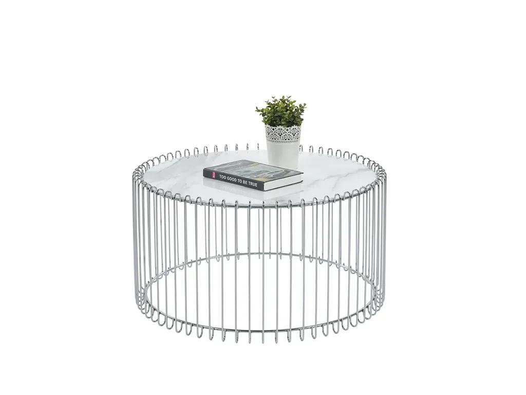 Журнальний столик L13-FX, 80 см, білий мармур/ хром, фото 1