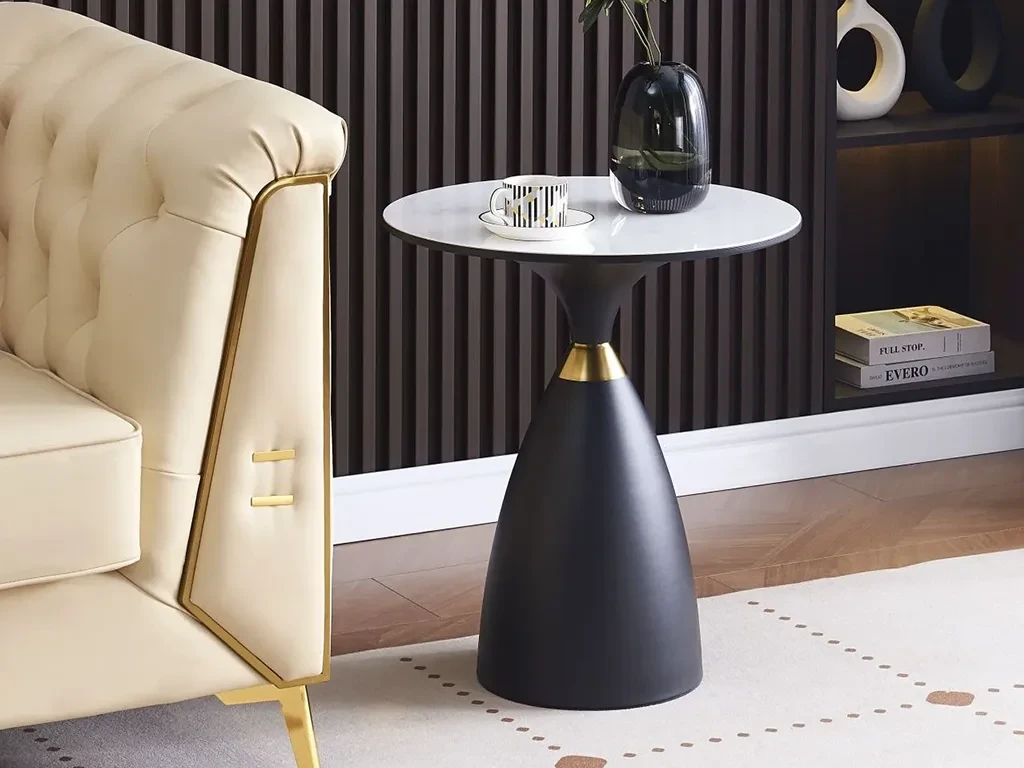 Журнальний столик L21-FX, 50 см, білий мармур/чорний, фото 1